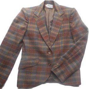 Vintage Villager Blazer wool plaid brown jacket